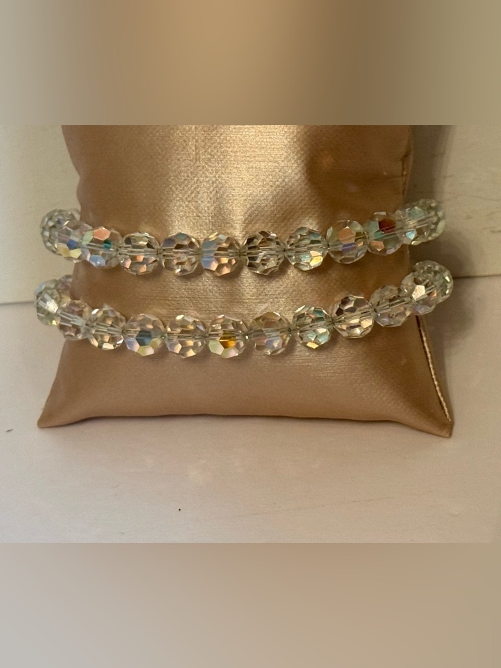 BERGERE BRACELET 2 STRAND CRYSTAL AURORA BOREALIS VINTAGE SIGNED 7.5” RHINESTONE